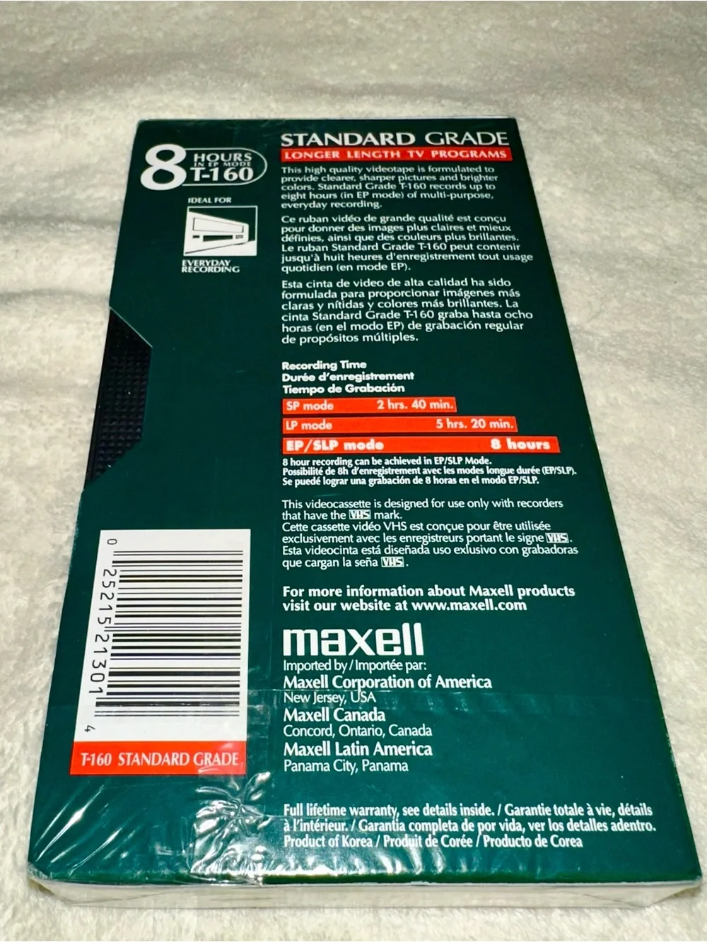 5 Pack Maxell T-160 VHS Blank Tapes Standard Grade 8 Hour Video Cassette Sealed